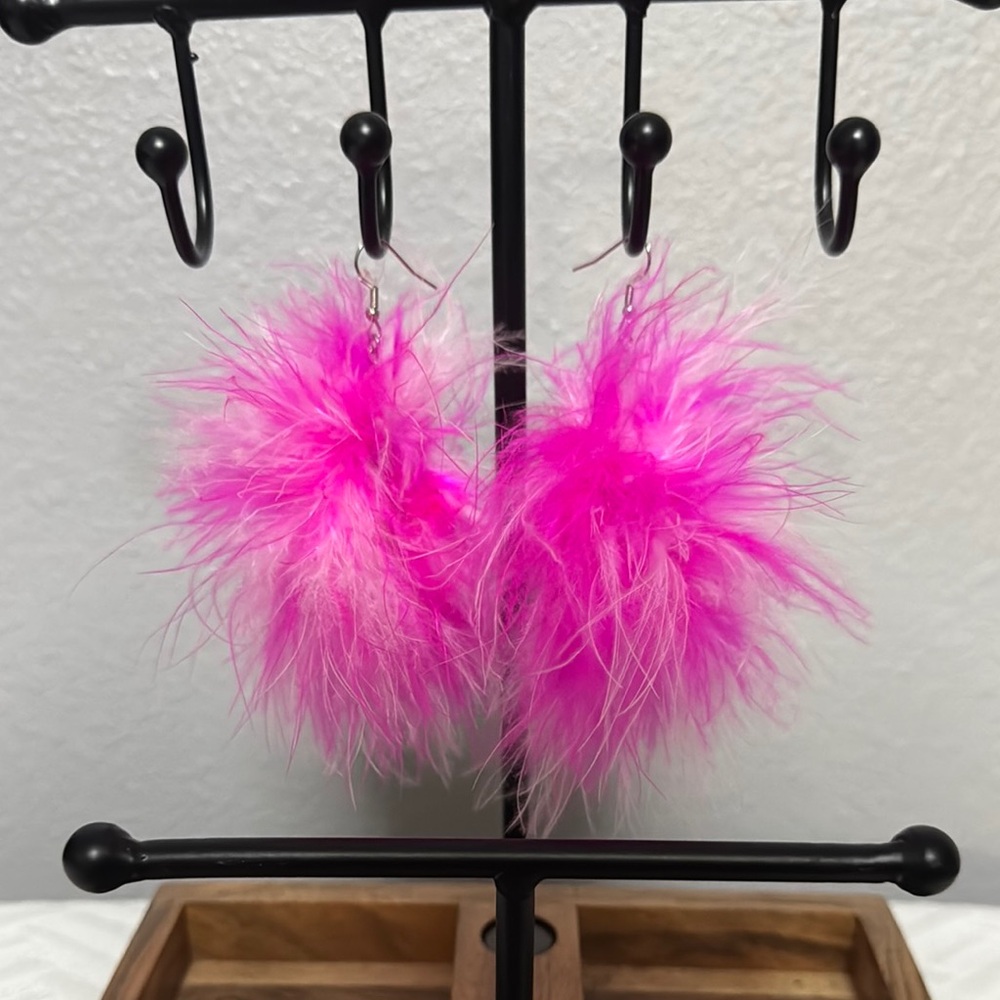 Vibrant Pink Feather Earrings